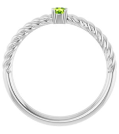 72207 Ring Set 14K White Natural Peridot Round 3 Mm Polished Natural Peridot Solitaire Rope Ring