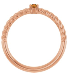72207 Ring Set 14K Rose Natural Citrine Round 3 Mm Polished Natural Citrine Solitaire Rope Ring