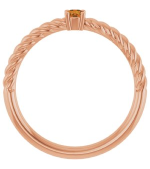 72207 Ring Set 14K Rose Natural Citrine Round 3 Mm Polished Natural Citrine Solitaire Rope Ring