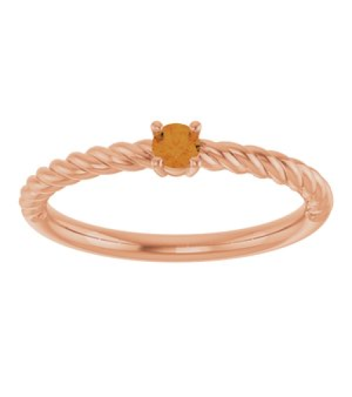 72207 Ring Set 14K Rose Natural Citrine Round 3 Mm Polished Natural Citrine Solitaire Rope Ring