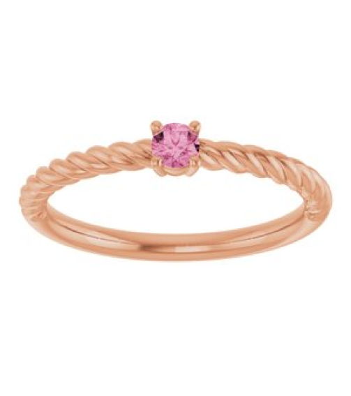 72207 Ring Set 14K Rose Natural Pink Tourmaline Round 3 Mm Polished Natural Pink Tourmaline Solitaire Rope Ring