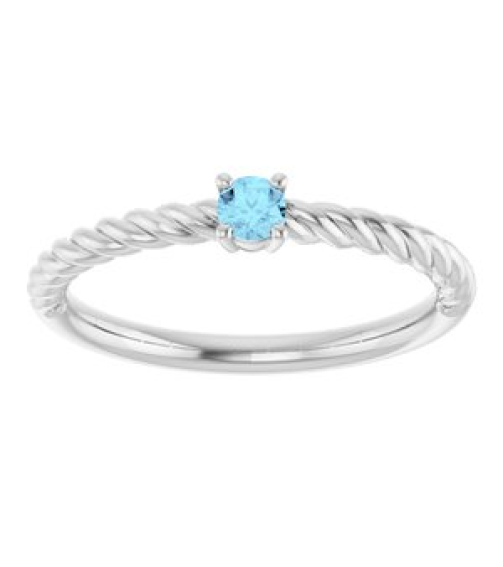 72207 Ring Set Sterling Silver Natural Aquamarine Round 3 Mm Polished Natural Aquamarine Solitaire Rope Ring