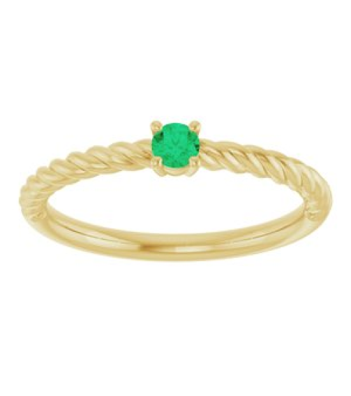 72207 Ring Set 14K Yellow Lab-Grown Emerald Round 3 Mm Polished Lab-Grown Emerald Solitaire Rope Ring