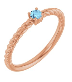 72207 Ring Set 14K Rose Natural Aquamarine Round 3 Mm Polished Natural Aquamarine Solitaire Rope Ring