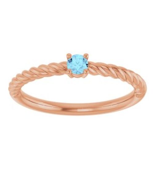 72207 Ring Set 14K Rose Natural Aquamarine Round 3 Mm Polished Natural Aquamarine Solitaire Rope Ring
