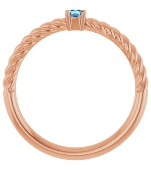 72207 Ring Set 14K Rose Natural Aquamarine Round 3 Mm Polished Natural Aquamarine Solitaire Rope Ring