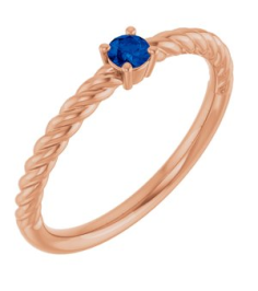 72207 Ring Set 14K Rose Lab-Grown Blue Sapphire Round 3 Mm Polished Lab-Grown Blue Sapphire Solitaire Rope Ring