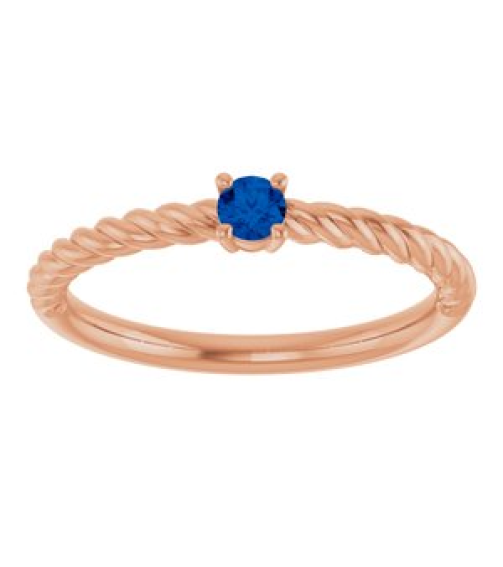 72207 Ring Set 14K Rose Lab-Grown Blue Sapphire Round 3 Mm Polished Lab-Grown Blue Sapphire Solitaire Rope Ring