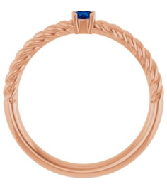 72207 Ring Set 14K Rose Lab-Grown Blue Sapphire Round 3 Mm Polished Lab-Grown Blue Sapphire Solitaire Rope Ring