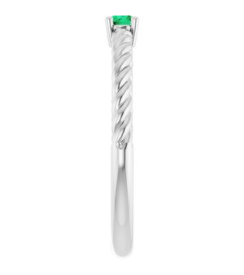 72207 Ring Set 14K White Lab-Grown Emerald Round 3 Mm Polished Lab-Grown Emerald Solitaire Rope Ring