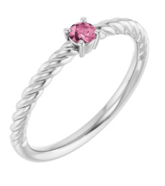 72207 Ring Set 14K White Natural Pink Tourmaline Round 3 Mm Polished Natural Pink Tourmaline Solitaire Rope Ring