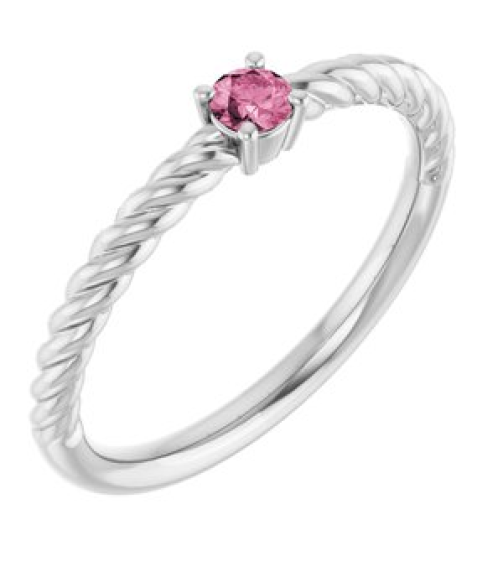 72207 Ring Set 14K White Natural Pink Tourmaline Round 3 Mm Polished Natural Pink Tourmaline Solitaire Rope Ring