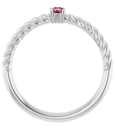 72207 Ring Set 14K White Natural Pink Tourmaline Round 3 Mm Polished Natural Pink Tourmaline Solitaire Rope Ring