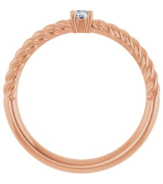 72207 Ring Set 14K Rose Natural White Sapphire Round 3 Mm Polished Natural White Sapphire Solitaire Rope Ring
