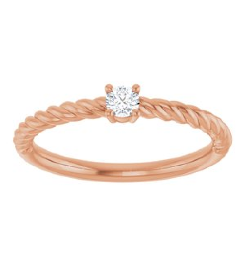 72207 Ring Set 14K Rose Natural White Sapphire Round 3 Mm Polished Natural White Sapphire Solitaire Rope Ring