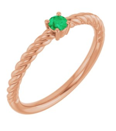 72207 Ring Set 14K Rose Lab-Grown Emerald Round 3 Mm Polished Lab-Grown Emerald Solitaire Rope Ring