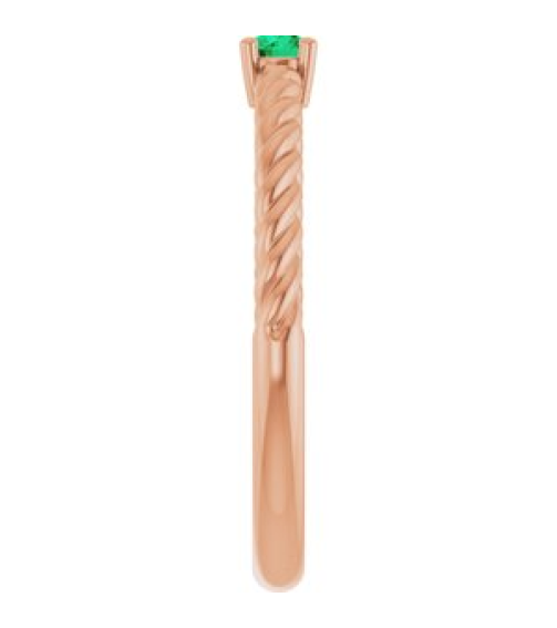 72207 Ring Set 14K Rose Lab-Grown Emerald Round 3 Mm Polished Lab-Grown Emerald Solitaire Rope Ring