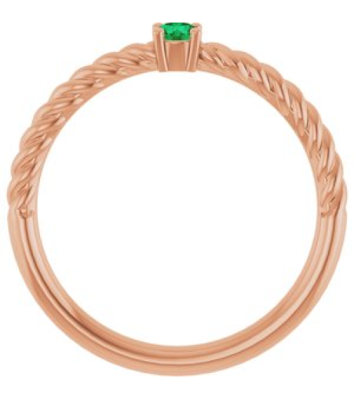 72207 Ring Set 14K Rose Lab-Grown Emerald Round 3 Mm Polished Lab-Grown Emerald Solitaire Rope Ring