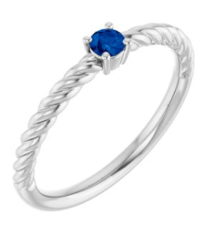 72207 Ring Set 14K White Natural Blue Sapphire Round 3 Mm Polished Natural Blue Sapphire Solitaire Rope Ring