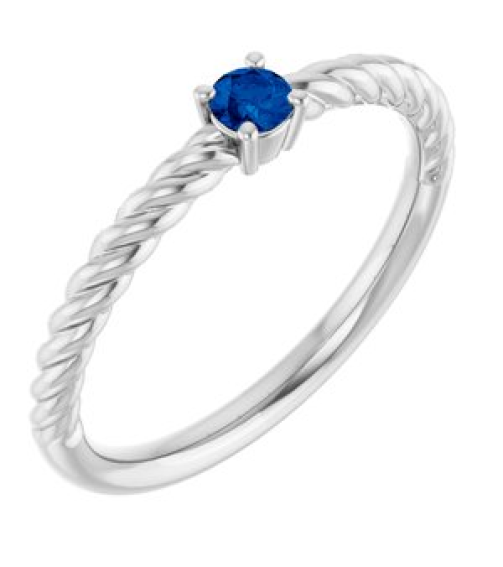 72207 Ring Set 14K White Natural Blue Sapphire Round 3 Mm Polished Natural Blue Sapphire Solitaire Rope Ring