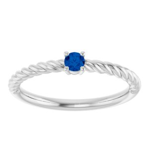 72207 Ring Set 14K White Natural Blue Sapphire Round 3 Mm Polished Natural Blue Sapphire Solitaire Rope Ring