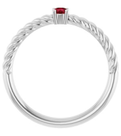 72207 Ring Set 14K White Lab-Grown Ruby Round 3 Mm Polished Lab-Grown Ruby Solitaire Rope Ring