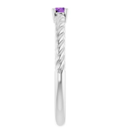 72207 Ring Set Platinum Natural Amethyst Round 3 Mm Polished Natural Amethyst Solitaire Rope Ring