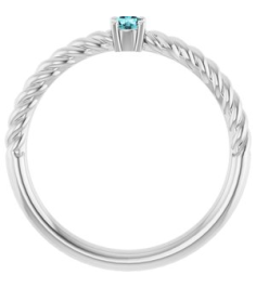 72207 Ring Set 14K White Natural Blue Zircon Round 3 Mm Polished Natural Blue Zircon Solitaire Rope Ring