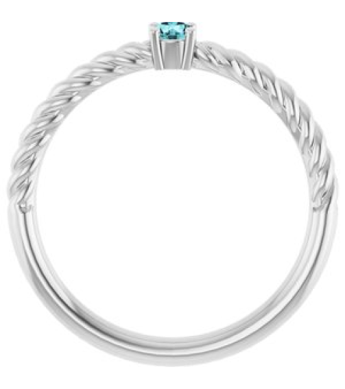 72207 Ring Set 14K White Natural Blue Zircon Round 3 Mm Polished Natural Blue Zircon Solitaire Rope Ring