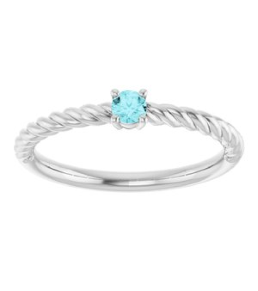 72207 Ring Set 14K White Natural Blue Zircon Round 3 Mm Polished Natural Blue Zircon Solitaire Rope Ring