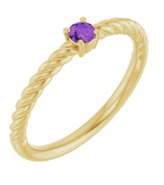 72207 Ring Set 14K Yellow Natural Amethyst Round 3 Mm Polished Natural Amethyst Solitaire Rope Ring