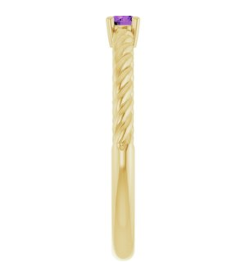 72207 Ring Set 14K Yellow Natural Amethyst Round 3 Mm Polished Natural Amethyst Solitaire Rope Ring