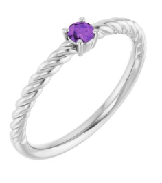 72207 Ring Set 14K White Natural Amethyst Round 3 Mm Polished Natural Amethyst Solitaire Rope Ring
