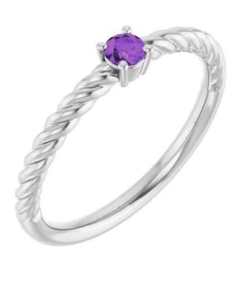 72207 Ring Set 14K White Natural Amethyst Round 3 Mm Polished Natural Amethyst Solitaire Rope Ring
