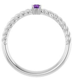 72207 Ring Set 14K White Natural Amethyst Round 3 Mm Polished Natural Amethyst Solitaire Rope Ring