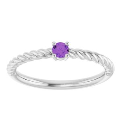 72207 Ring Set 14K White Natural Amethyst Round 3 Mm Polished Natural Amethyst Solitaire Rope Ring