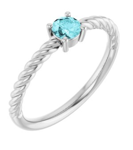 72207 Ring Set 14K White Natural Blue Zircon Round 4 Mm Polished Natural Blue Zircon Solitaire Rope Ring