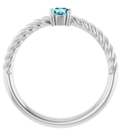 72207 Ring Set 14K White Natural Blue Zircon Round 4 Mm Polished Natural Blue Zircon Solitaire Rope Ring