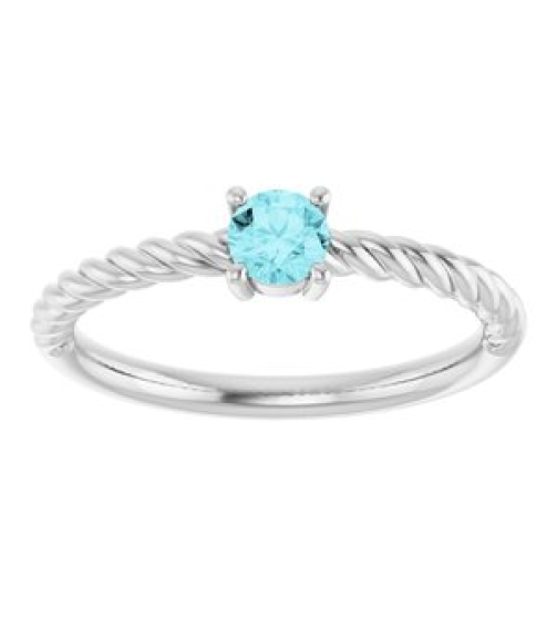 72207 Ring Set 14K White Natural Blue Zircon Round 4 Mm Polished Natural Blue Zircon Solitaire Rope Ring