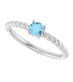 72207 Ring Set Platinum Natural Aquamarine Round 4 Mm Polished Natural Aquamarine Solitaire Rope Ring