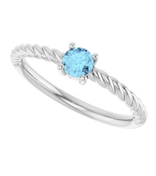 72207 Ring Set Platinum Natural Aquamarine Round 4 Mm Polished Natural Aquamarine Solitaire Rope Ring