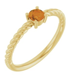 72207 Ring Set 14K Yellow Natural Citrine Round 4 Mm Polished Natural Citrine Solitaire Rope Ring