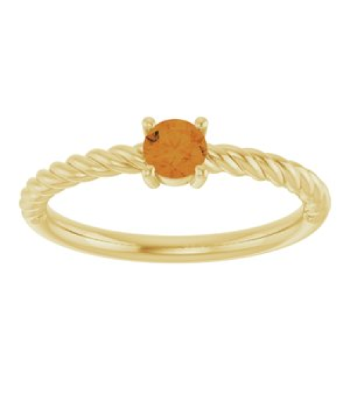 72207 Ring Set 14K Yellow Natural Citrine Round 4 Mm Polished Natural Citrine Solitaire Rope Ring