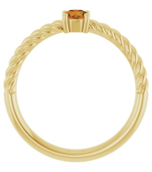 72207 Ring Set 14K Yellow Natural Citrine Round 4 Mm Polished Natural Citrine Solitaire Rope Ring