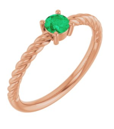 72207 Ring Set 14K Rose Lab-Grown Emerald Round 4 Mm Polished Lab-Grown Emerald Solitaire Rope Ring