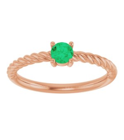 72207 Ring Set 14K Rose Lab-Grown Emerald Round 4 Mm Polished Lab-Grown Emerald Solitaire Rope Ring