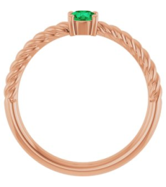 72207 Ring Set 14K Rose Lab-Grown Emerald Round 4 Mm Polished Lab-Grown Emerald Solitaire Rope Ring
