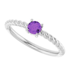 72207 Ring Set Platinum Natural Amethyst Round 4 Mm Polished Natural Amethyst Solitaire Rope Ring