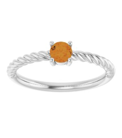 72207 Ring Set Sterling Silver Natural Citrine Round 4 Mm Polished Natural Citrine Solitaire Rope Ring