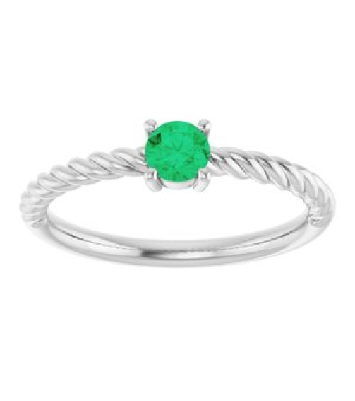 72207 Ring Set Platinum Lab-Grown Emerald Round 4 Mm Polished Lab-Grown Emerald Solitaire Rope Ring